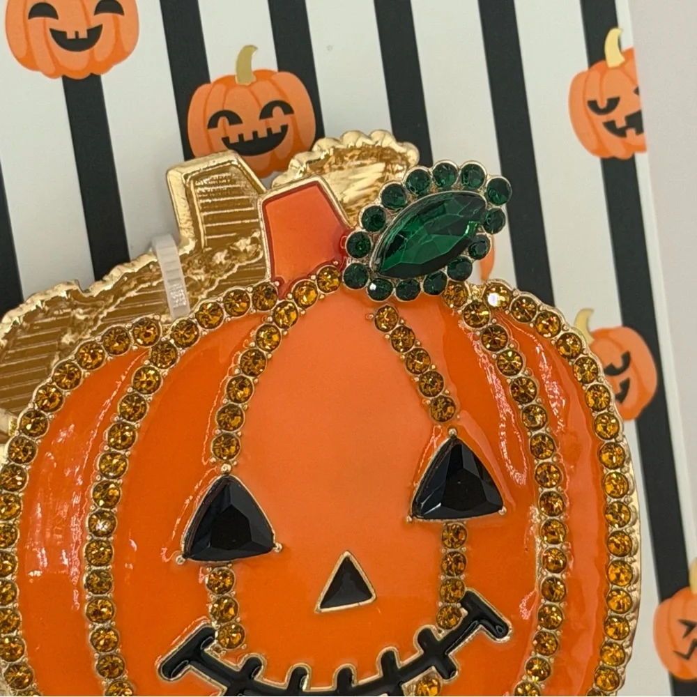 Piper K Halloween Pumpkin Claw Clip Gold Tone Rhinestones